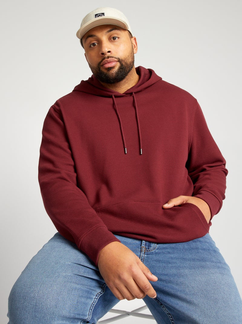 Sweatshirt com capuz em ninho de abelha VERMELHO - Kiabi