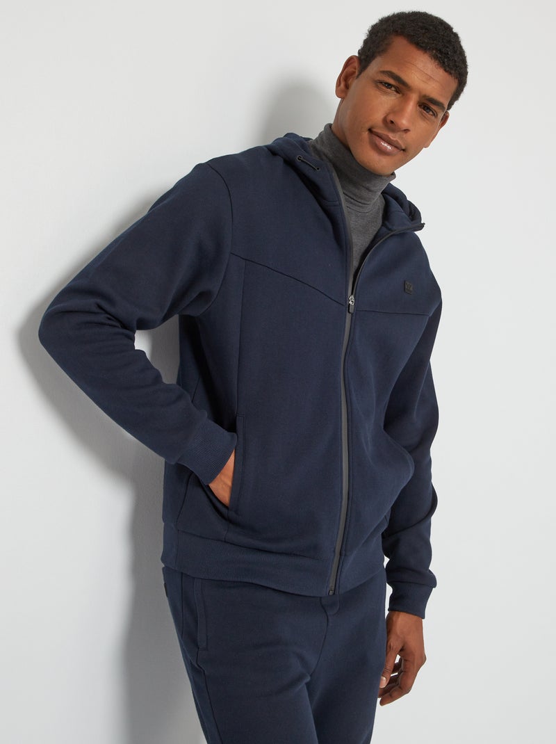 Sweatshirt com capuz em piqué de algodão AZUL - Kiabi
