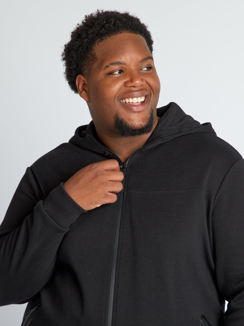 Sweatshirt com capuz em piqué de algodão Preto - Kiabi