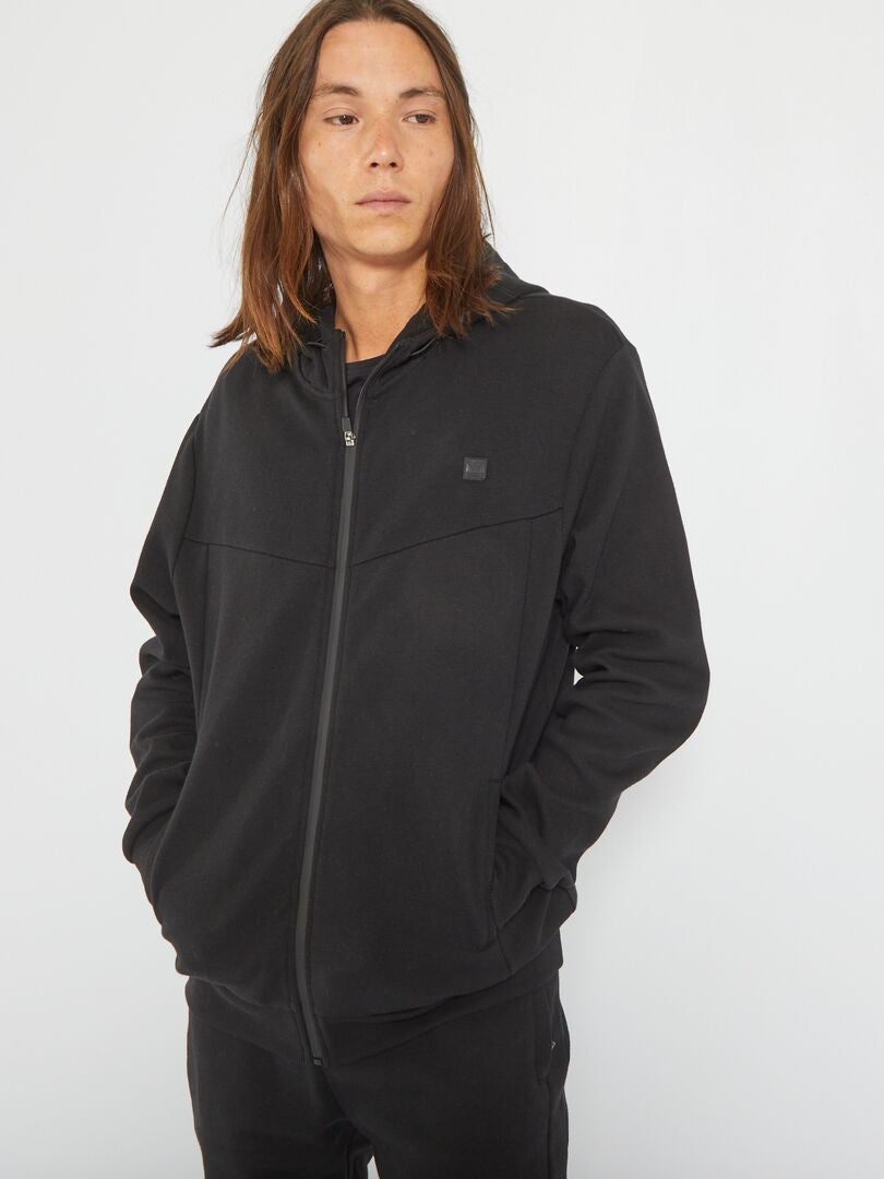 Sweatshirt com capuz em piqué de algodão Preto - Kiabi