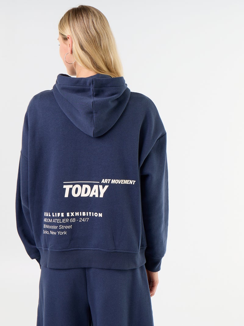 Sweatshirt com capuz estampada à frente e atrás Azul - Kiabi