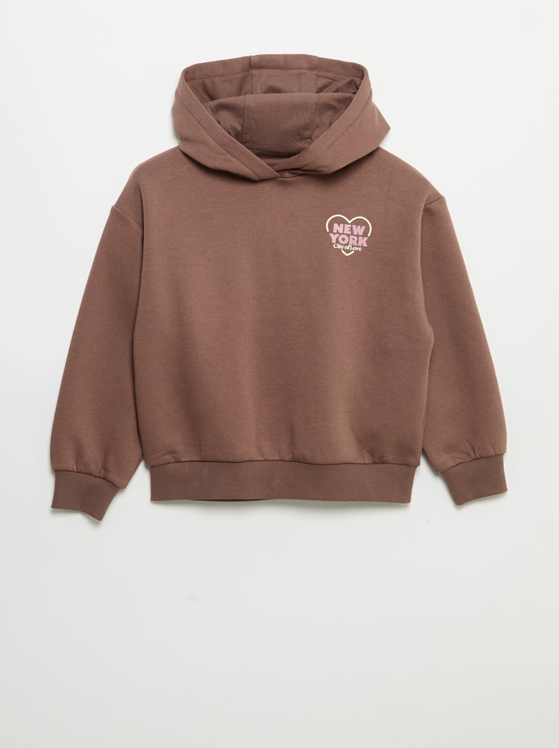 Sweatshirt com capuz estampada à frente e atrás Castanho - Kiabi