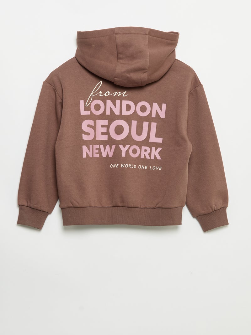 Sweatshirt com capuz estampada à frente e atrás Castanho - Kiabi