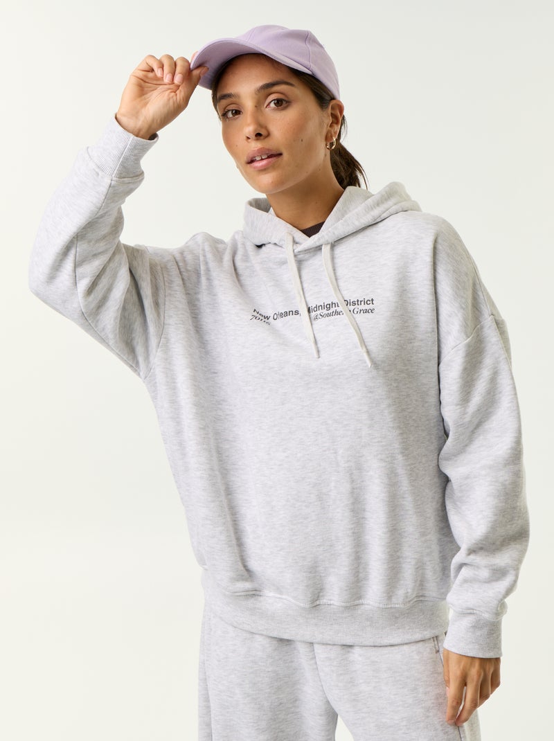 Sweatshirt com capuz estampada à frente e atrás Cinza - Kiabi