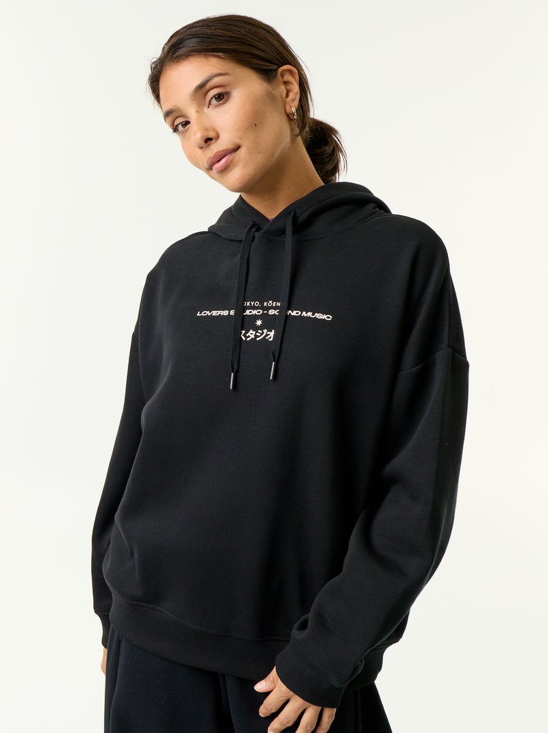 Sweatshirt com capuz estampada à frente e atrás Preto - Kiabi