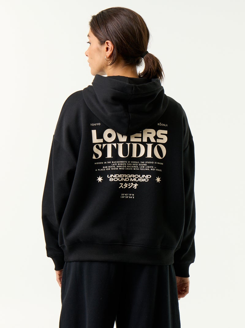 Sweatshirt com capuz estampada à frente e atrás Preto - Kiabi