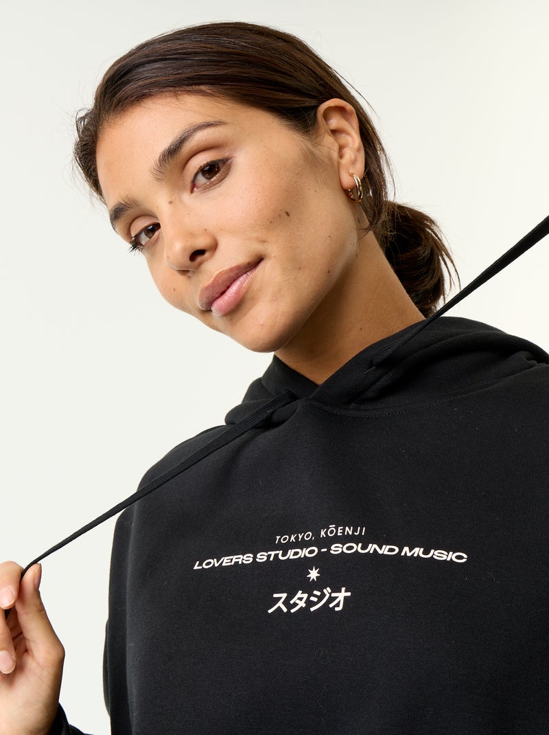 Sweatshirt com capuz estampada à frente e atrás Preto - Kiabi