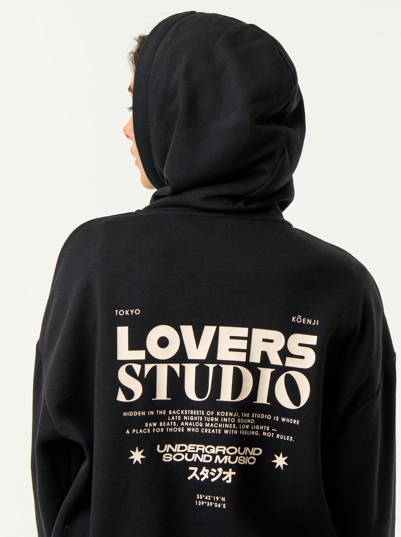 Sweatshirt com capuz estampada à frente e atrás Preto - Kiabi