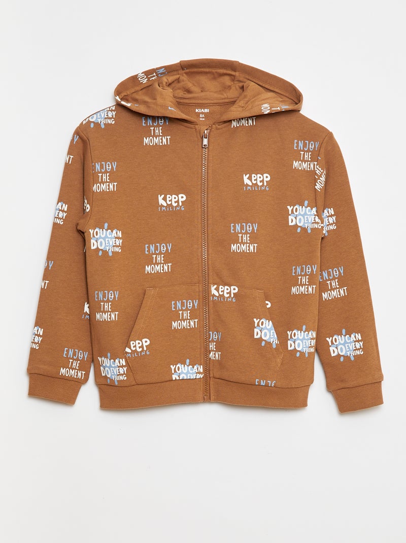 Sweatshirt com capuz estampada em french terry Castanho - Kiabi