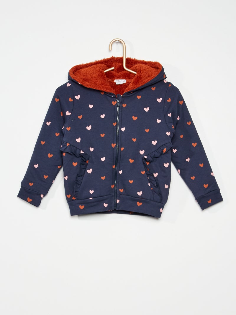 Sweatshirt com capuz forrada a efeito lã de carneiro AZUL - Kiabi
