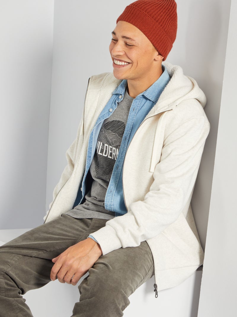 Sweatshirt com capuz forrado a efeito lã de carneiro BEGE - Kiabi