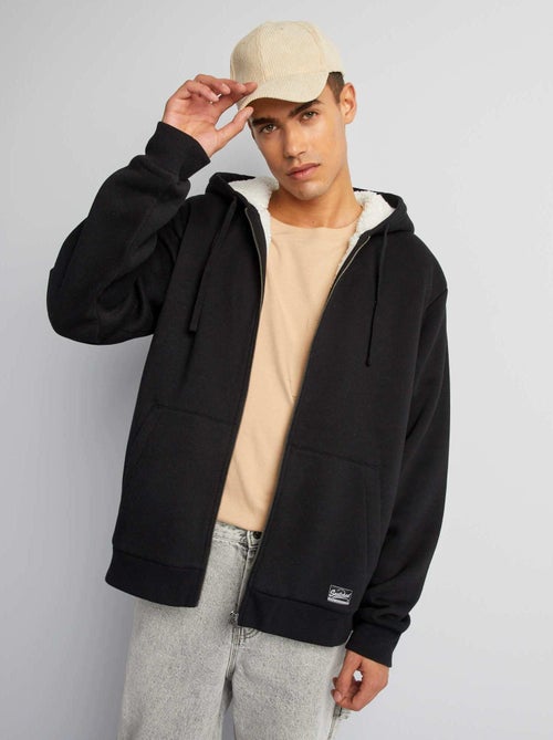 Sweatshirt com capuz forrado com fecho efeito lã de carneiro - Kiabi