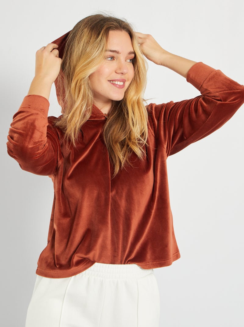 Sweatshirt com capuz 'JDY' em veludo BEGE - Kiabi