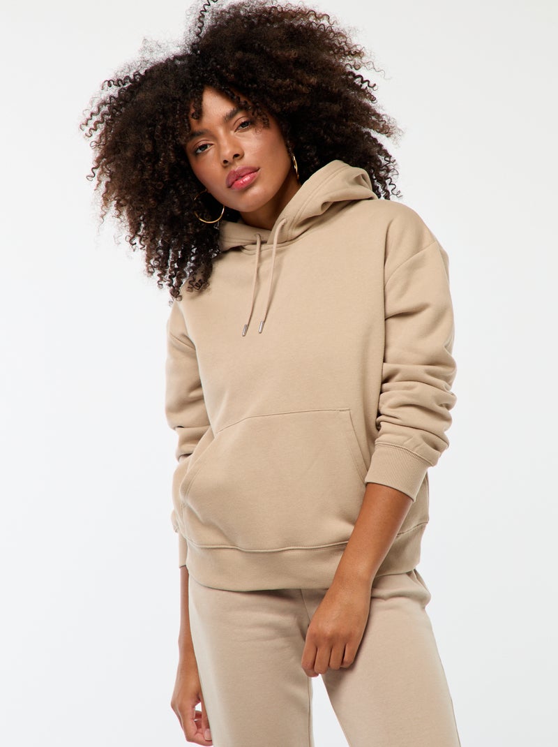 Sweatshirt com capuz lisa bege - Kiabi