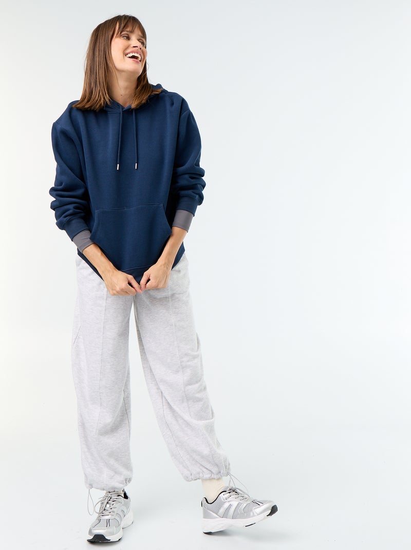 Sweatshirt com capuz lisa e bolso canguru Azul - Kiabi