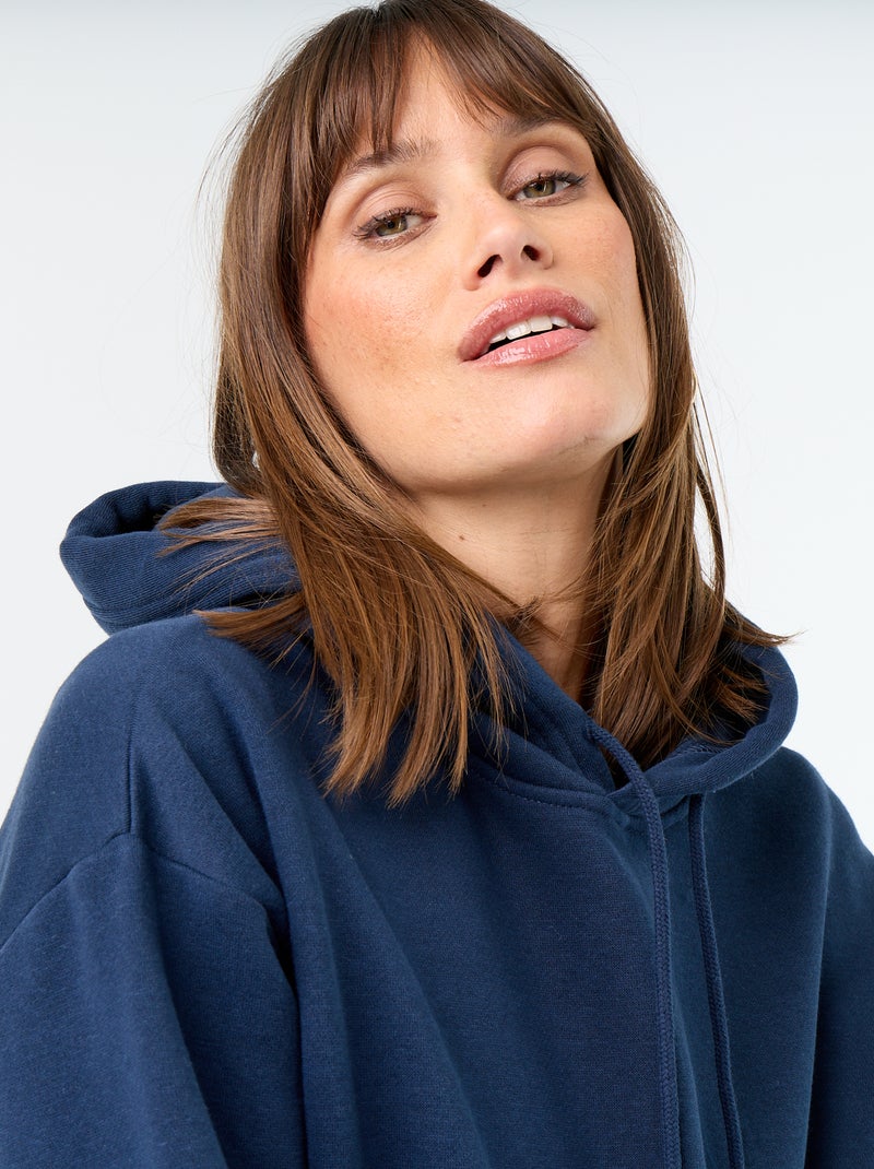 Sweatshirt com capuz lisa e bolso canguru Azul - Kiabi