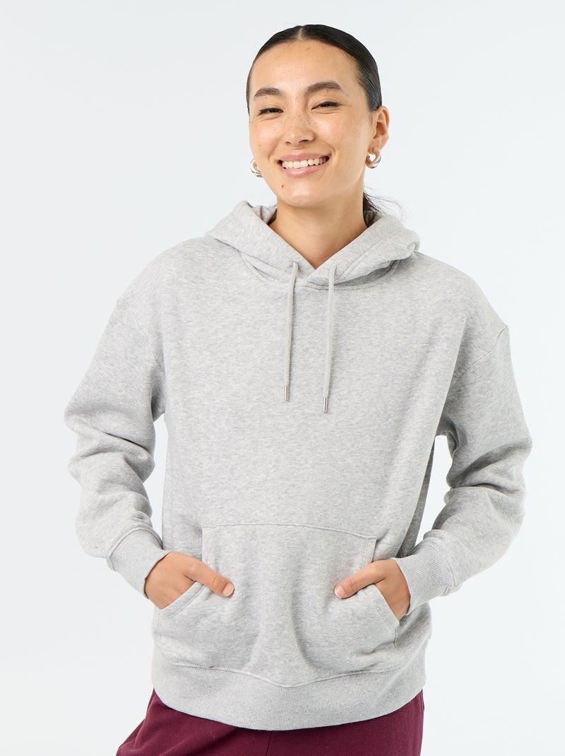 Sweatshirt com capuz lisa e bolso canguru Cinza - Kiabi