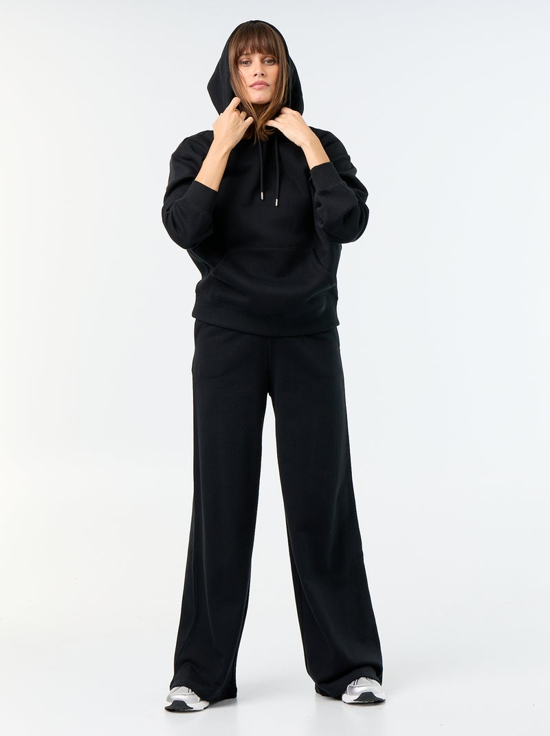 Sweatshirt com capuz lisa e bolso canguru Preto - Kiabi