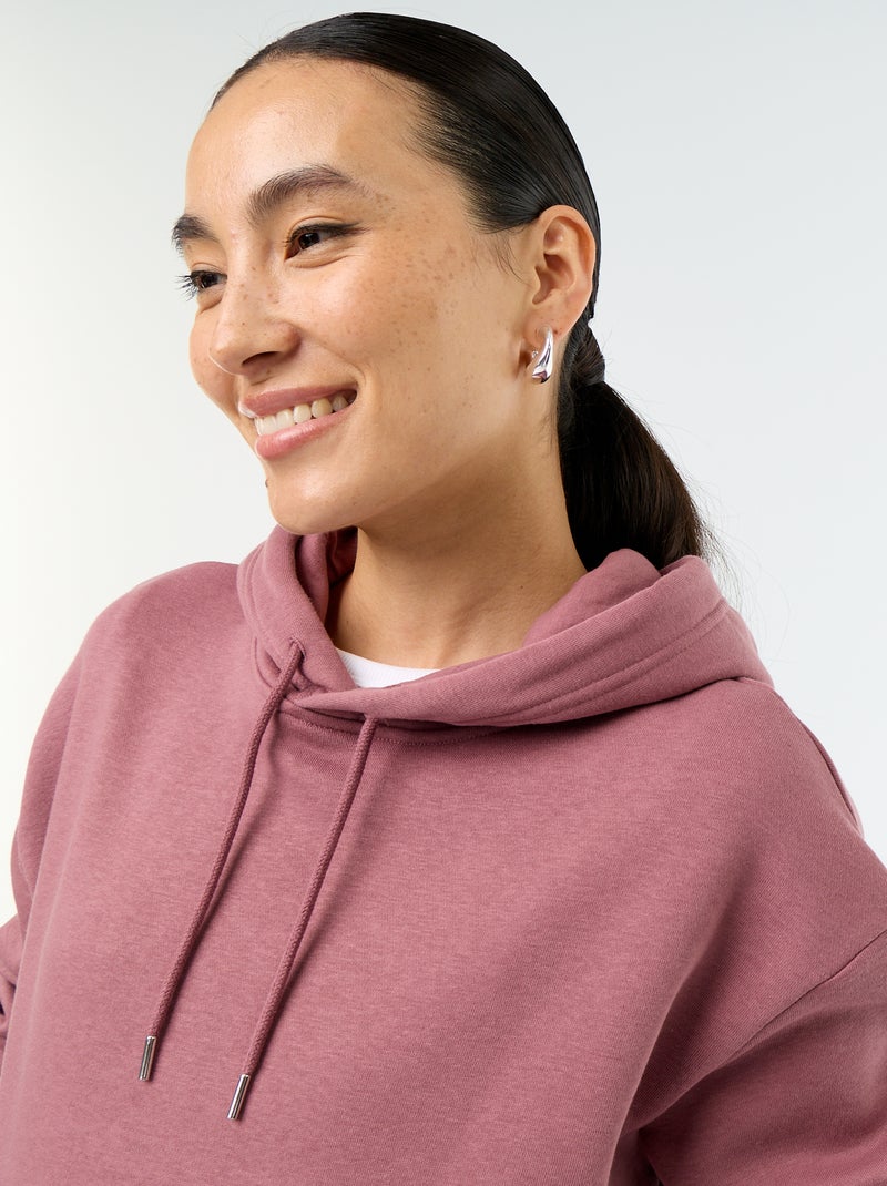 Sweatshirt com capuz lisa e bolso canguru Rosa - Kiabi