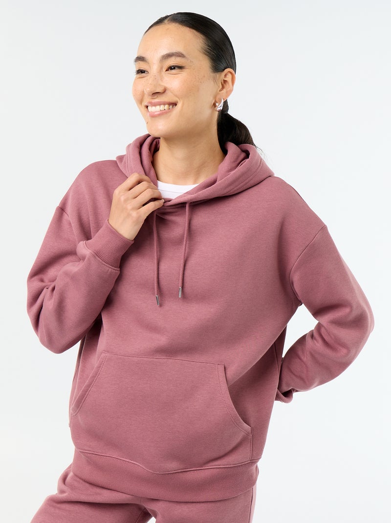 Sweatshirt com capuz lisa e bolso canguru Rosa - Kiabi