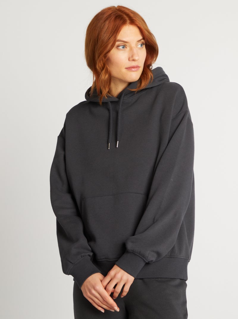 Sweatshirt com capuz lisa PRETO - Kiabi