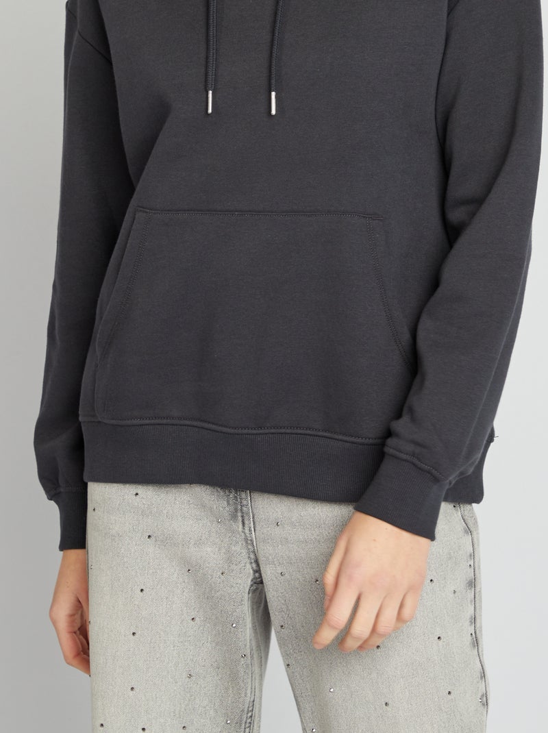 Sweatshirt com capuz lisa PRETO - Kiabi