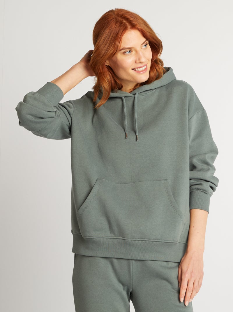 Sweatshirt com capuz lisa VERDE - Kiabi