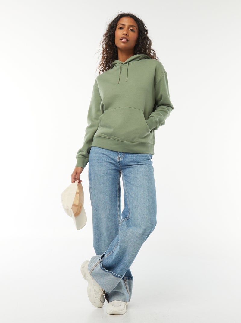 Sweatshirt com capuz lisa Verde - Kiabi