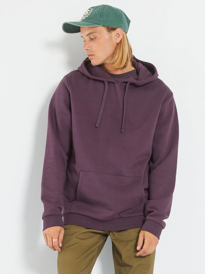 Sweatshirt com capuz liso Ameixa Escuro - Kiabi