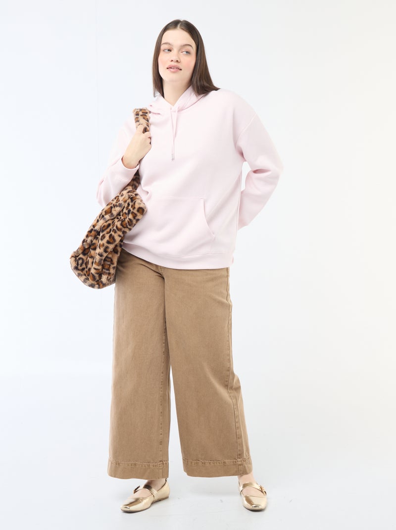 Sweatshirt com capuz liso com bolso canguru Rosa - Kiabi