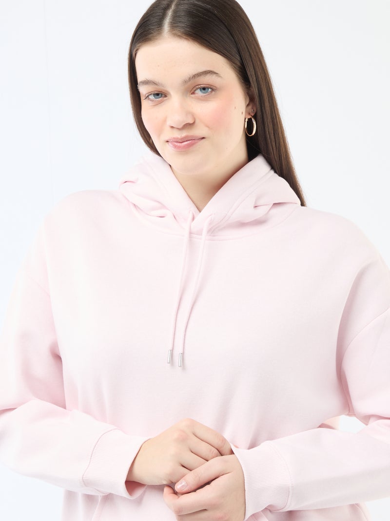 Sweatshirt com capuz liso com bolso canguru Rosa - Kiabi