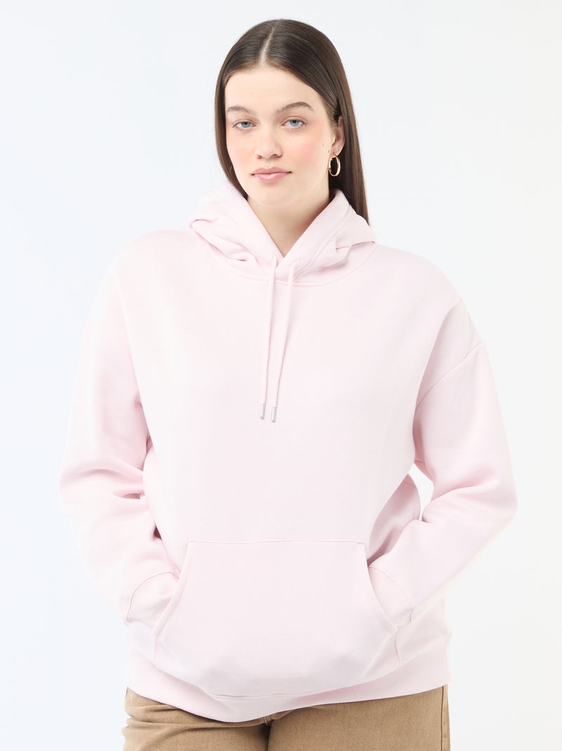 Sweatshirt com capuz liso com bolso canguru Rosa - Kiabi