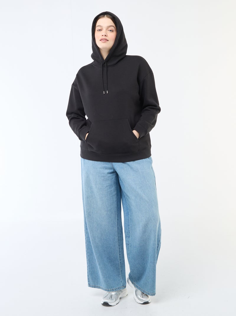 Sweatshirt com capuz liso e bolso canguru Preto - Kiabi