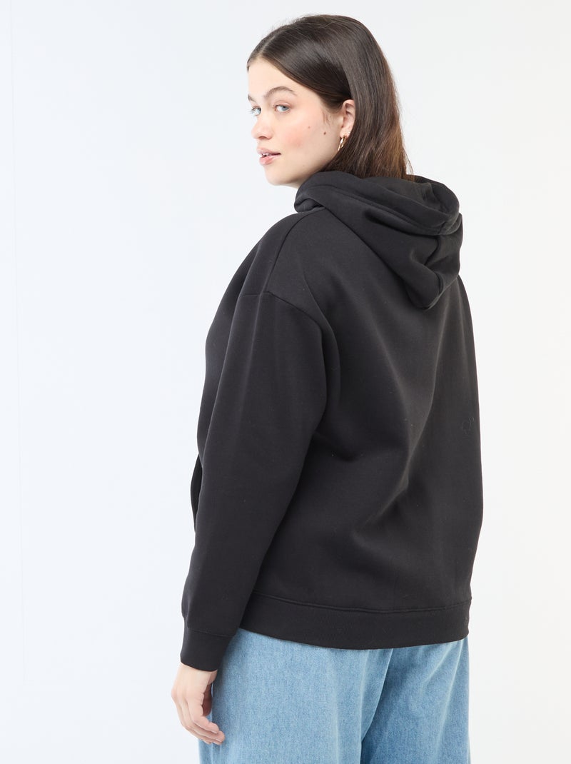 Sweatshirt com capuz liso e bolso canguru Preto - Kiabi