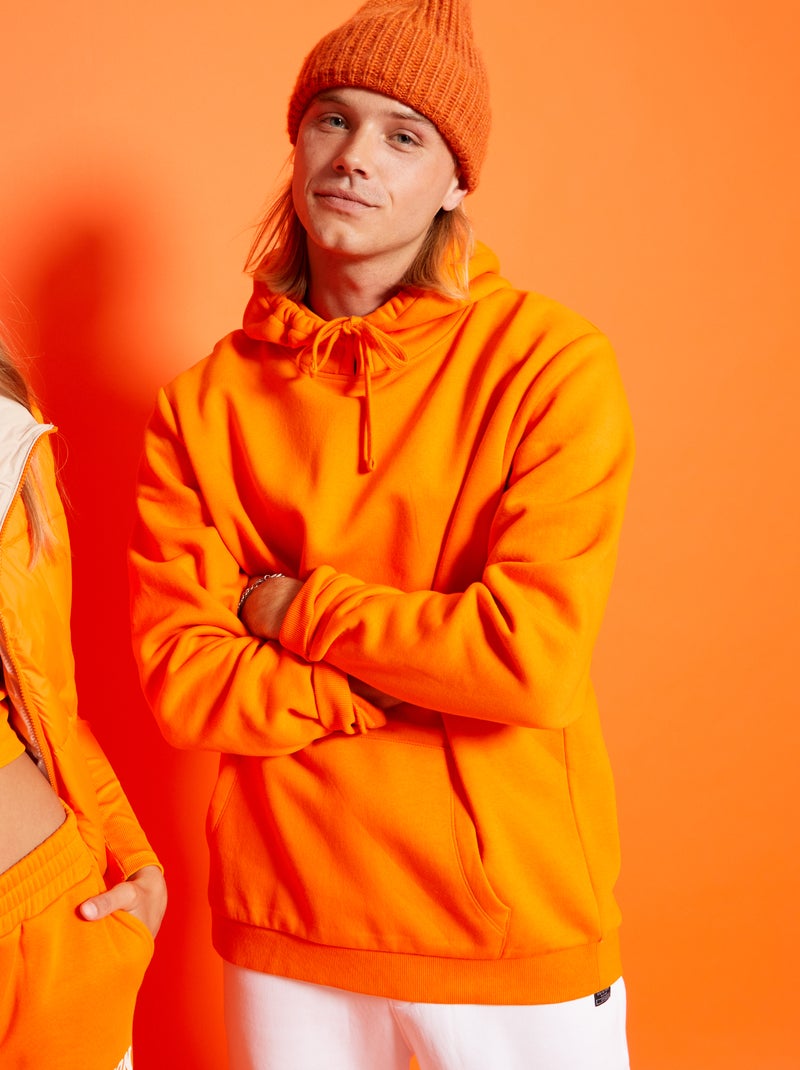 Sweatshirt com capuz liso Laranja - Kiabi