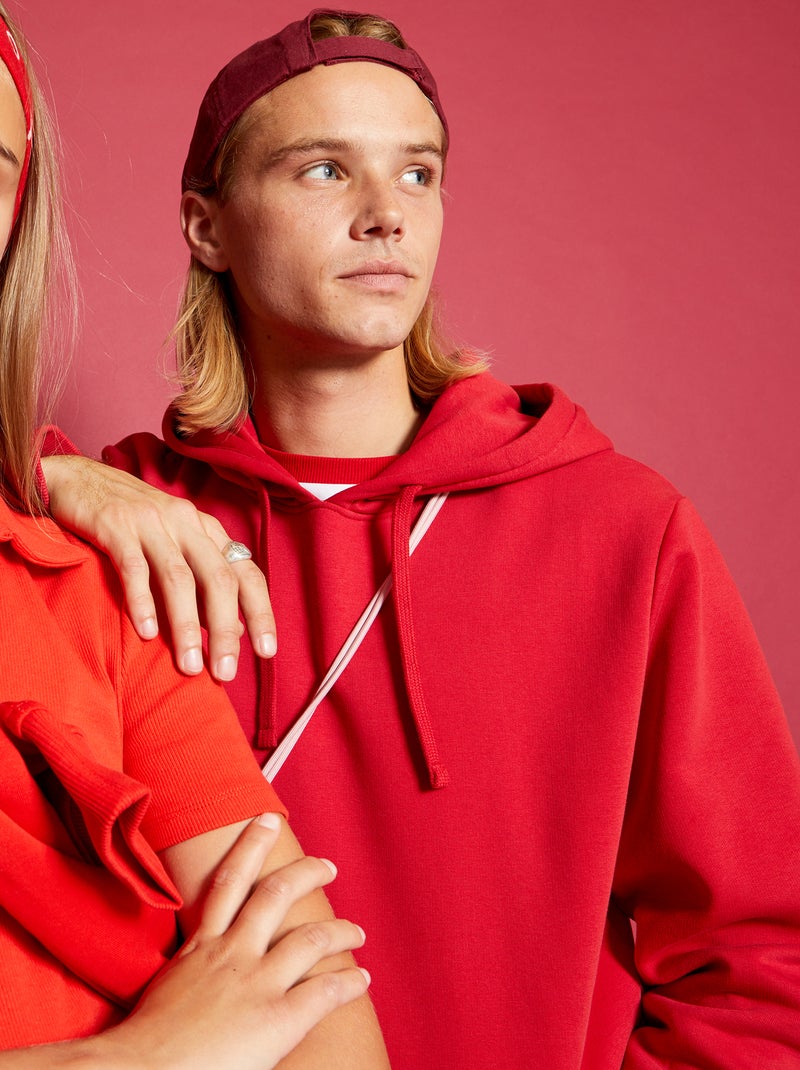 Sweatshirt com capuz liso Vermelho - Kiabi