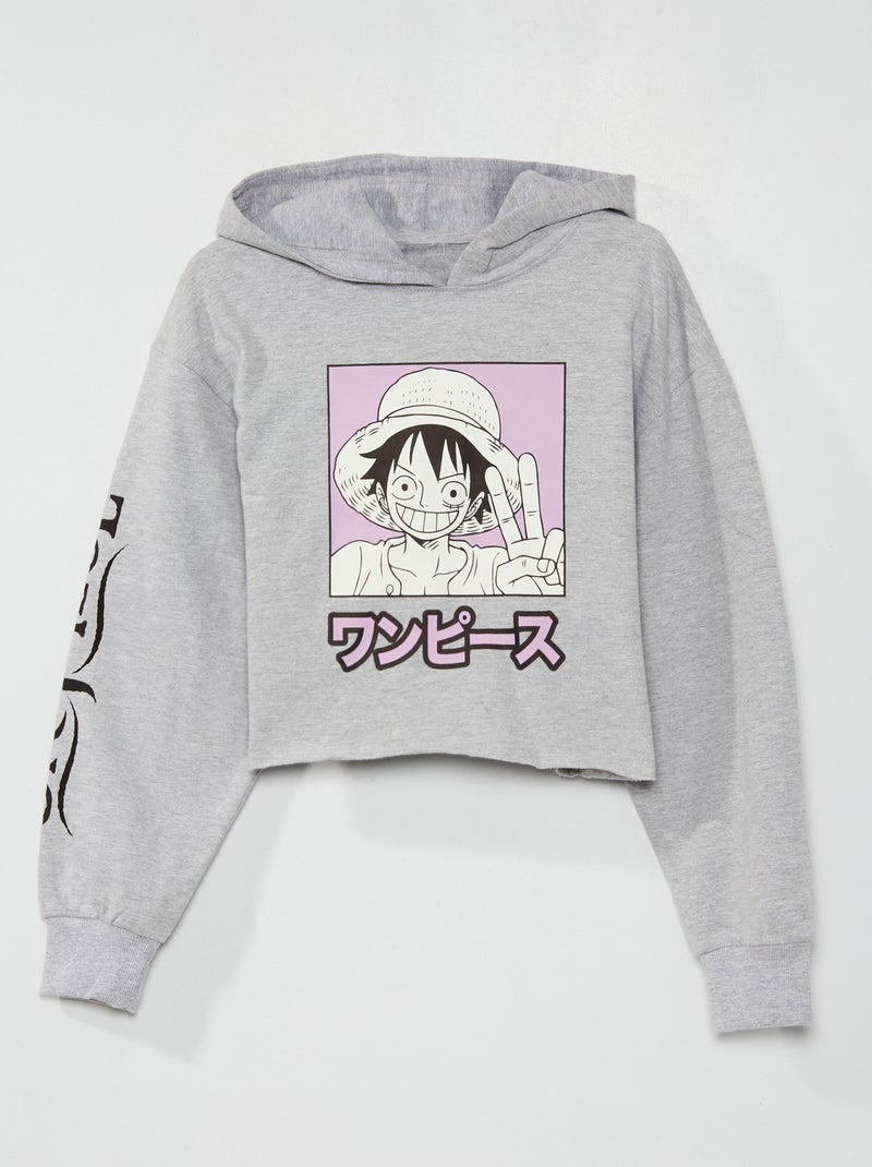 Sweatshirt com capuz 'One piece' cropped Cinza Mesclado - Kiabi