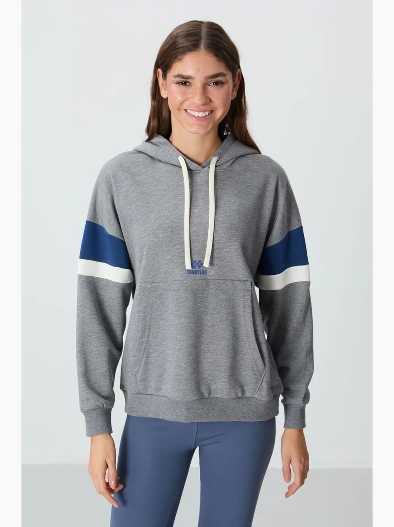 Sweatshirt com capuz oversize color block tommy Cinza-azul branco - Kiabi