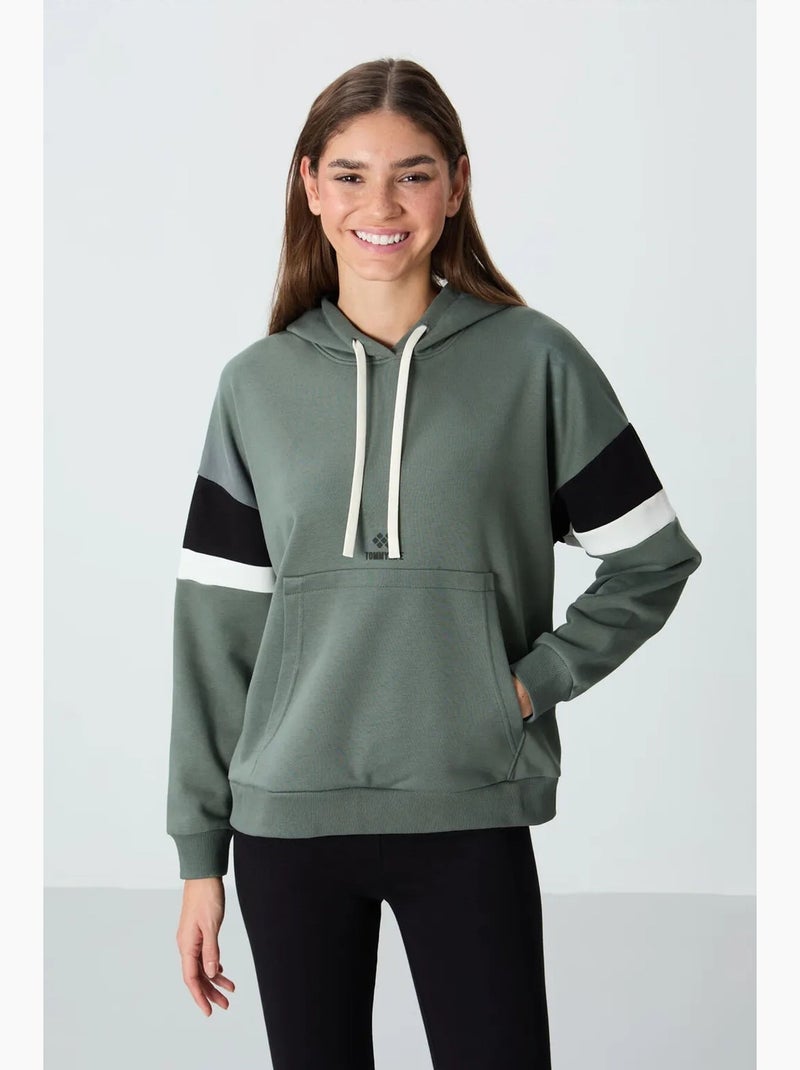 Sweatshirt com capuz oversize color block tommy Preto Verde - Kiabi