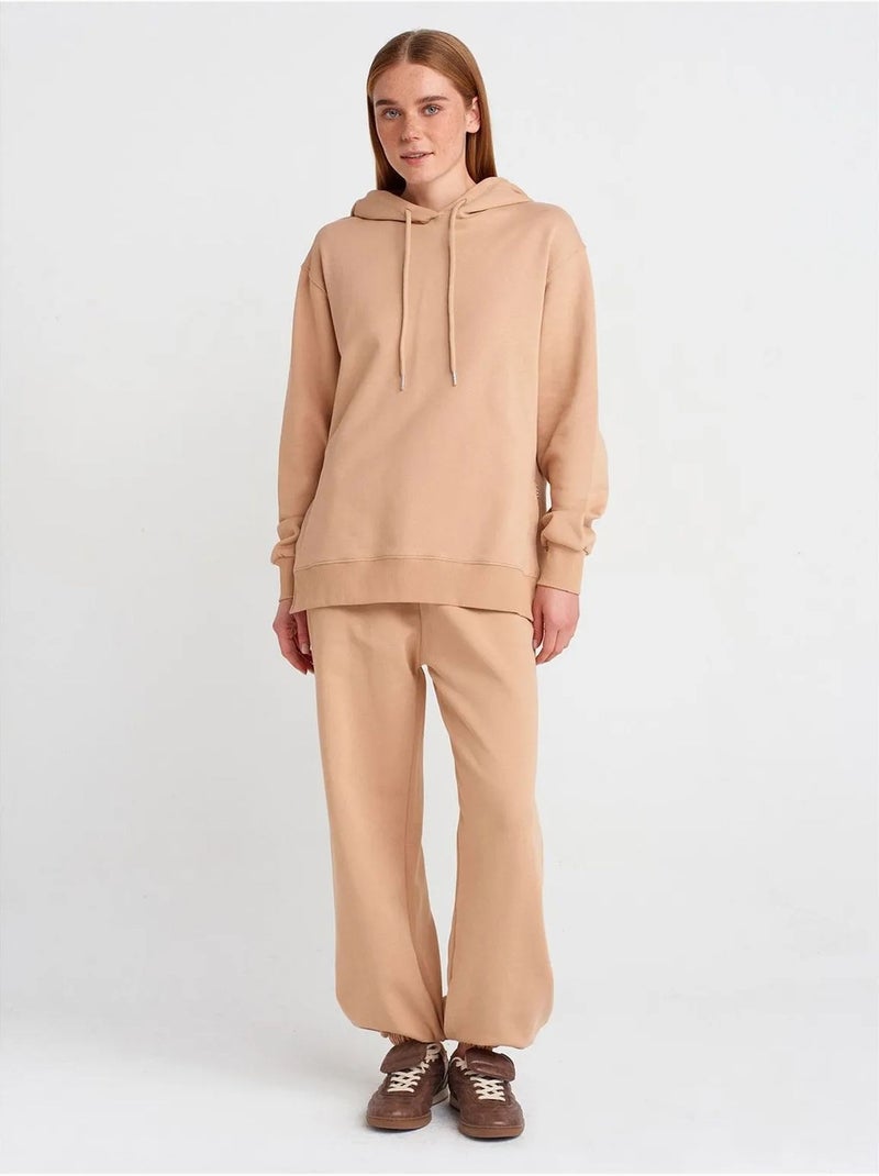 Sweatshirt com capuz oversized em algodão com fecho frontal dilvin Bege-argila - Kiabi