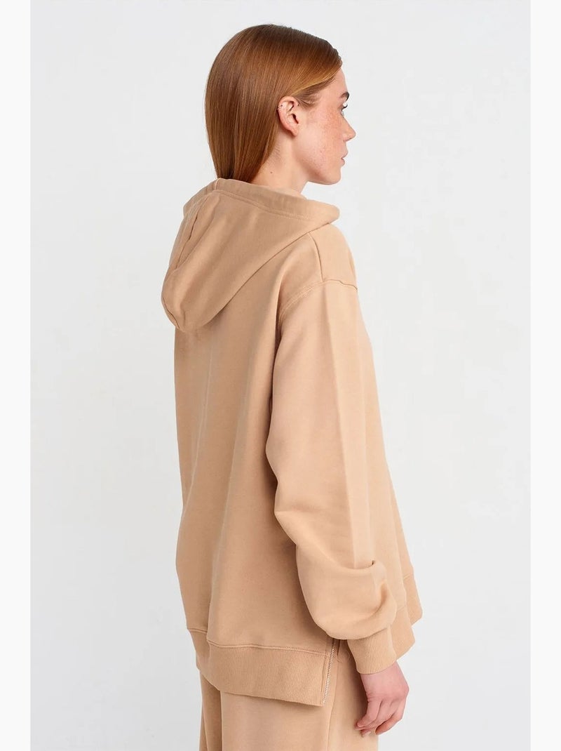 Sweatshirt com capuz oversized em algodão com fecho frontal dilvin Bege-argila - Kiabi