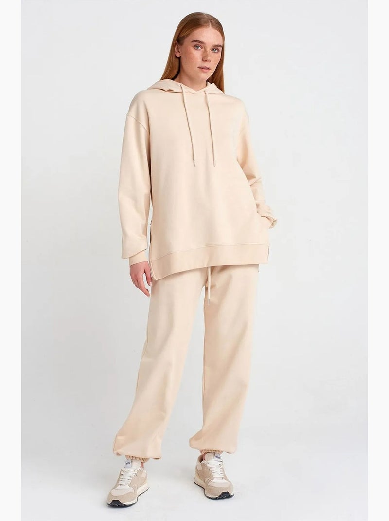 Sweatshirt com capuz oversized em algodão com fecho frontal dilvin Creme - Kiabi