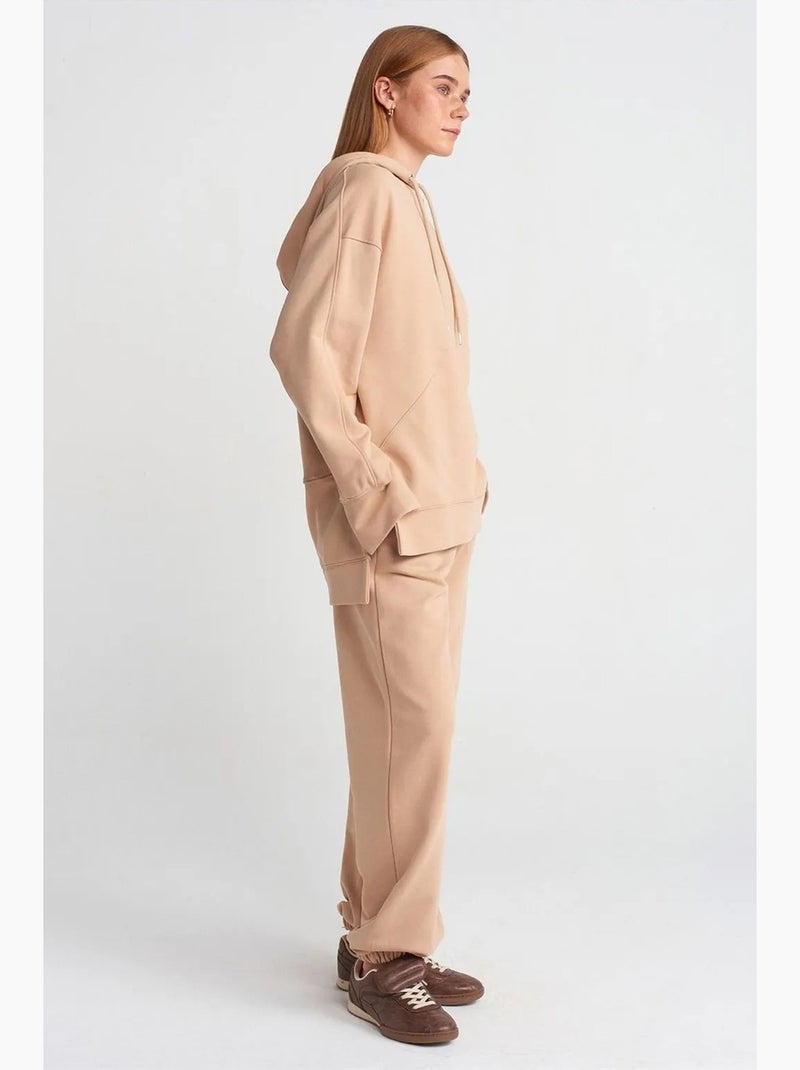 Sweatshirt com capuz oversized em algodão com racha dilvin Bege-argila - Kiabi