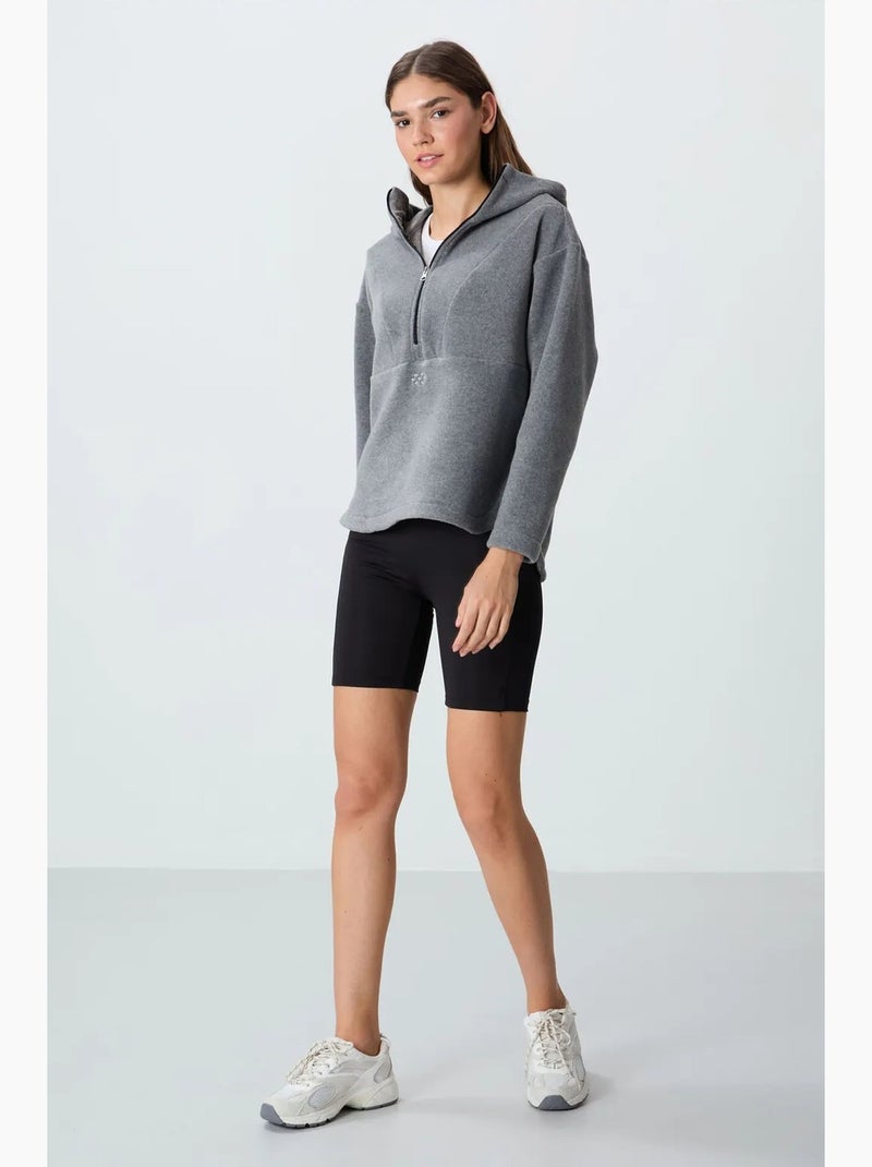 Sweatshirt com capuz oversized em peluche com meio fecho de correr tommy Cinza médio - Kiabi
