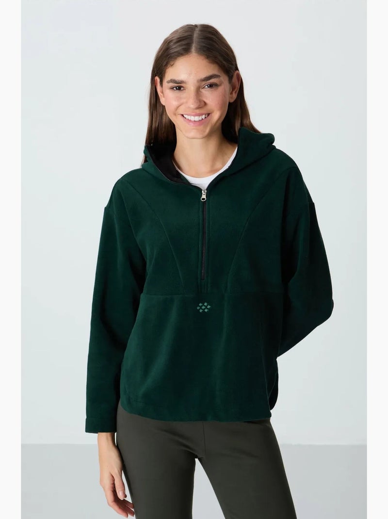 Sweatshirt com capuz oversized em peluche com meio fecho de correr tommy Verde escuro - Kiabi