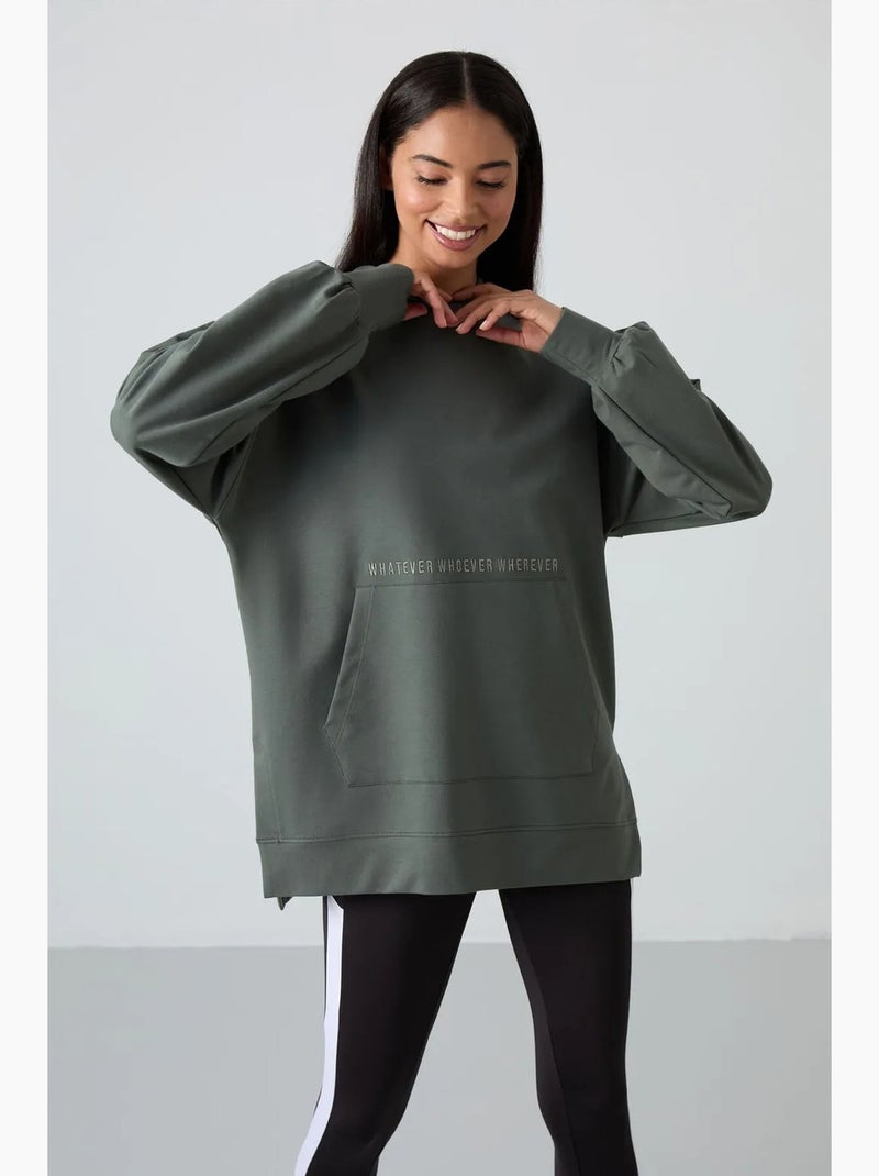 Sweatshirt com capuz oversized estampada tommy Cáqui - Kiabi