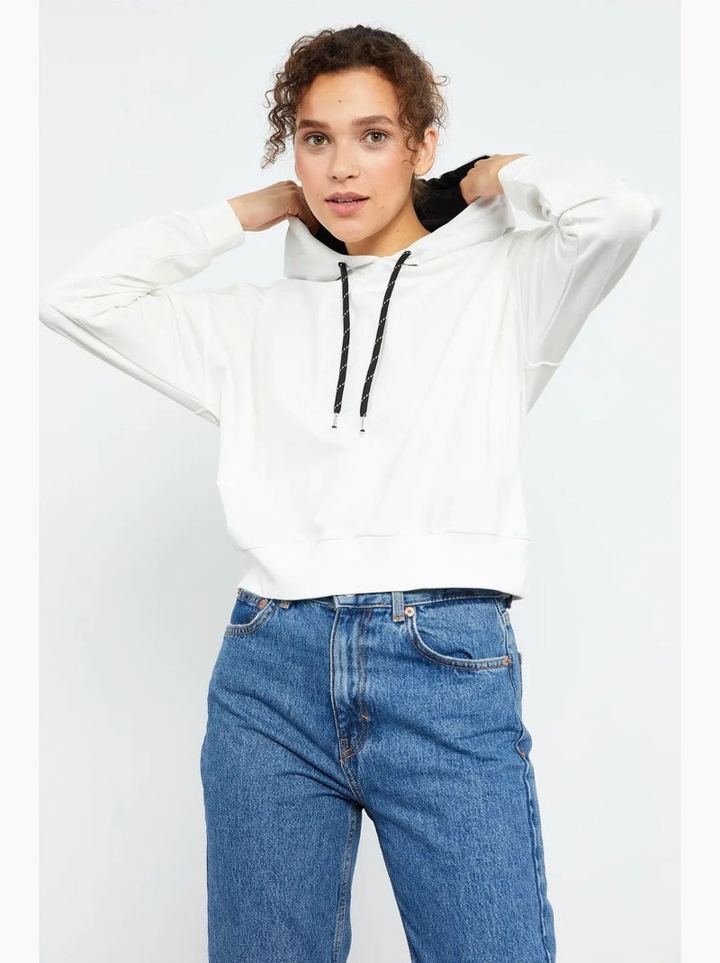 Sweatshirt com capuz relaxed com detalhe de atilho tommy Branco - Kiabi