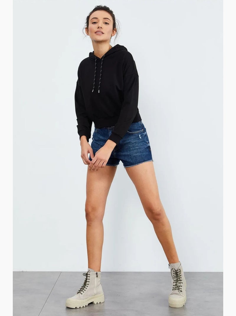 Sweatshirt com capuz relaxed com detalhe de atilho tommy Preto - Kiabi