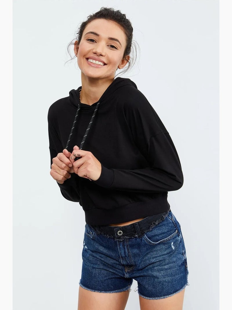 Sweatshirt com capuz relaxed com detalhe de atilho tommy Preto - Kiabi