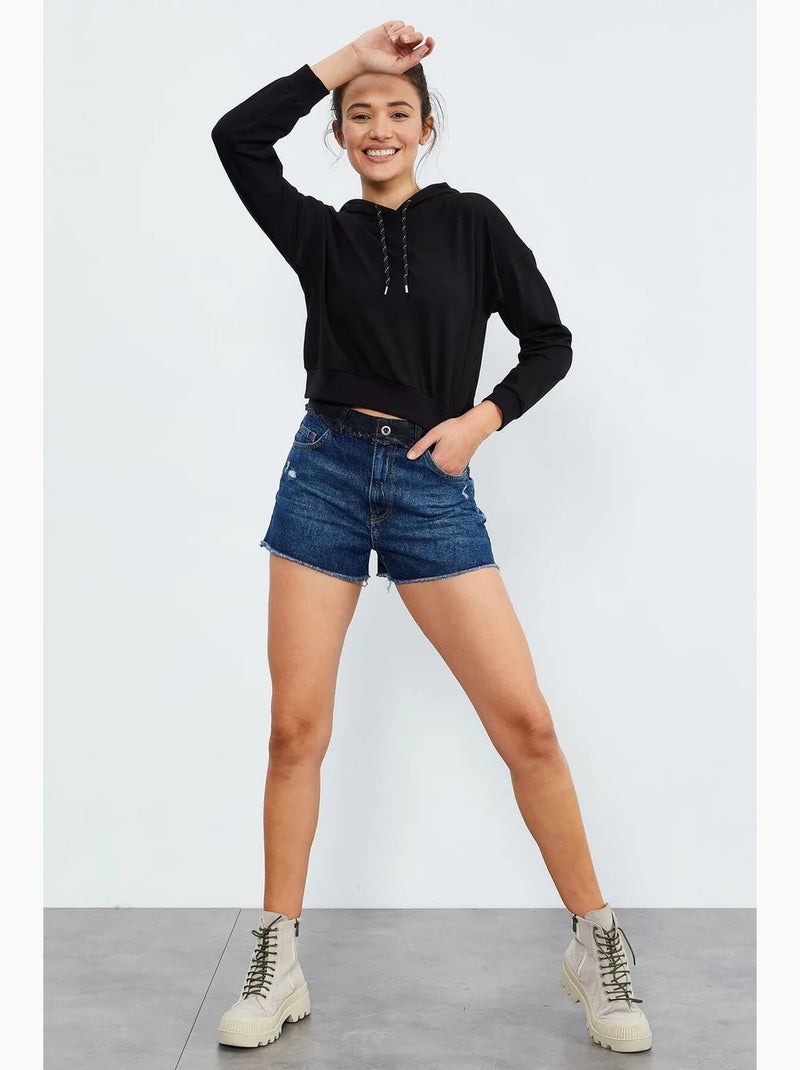 Sweatshirt com capuz relaxed com detalhe de atilho tommy Preto - Kiabi